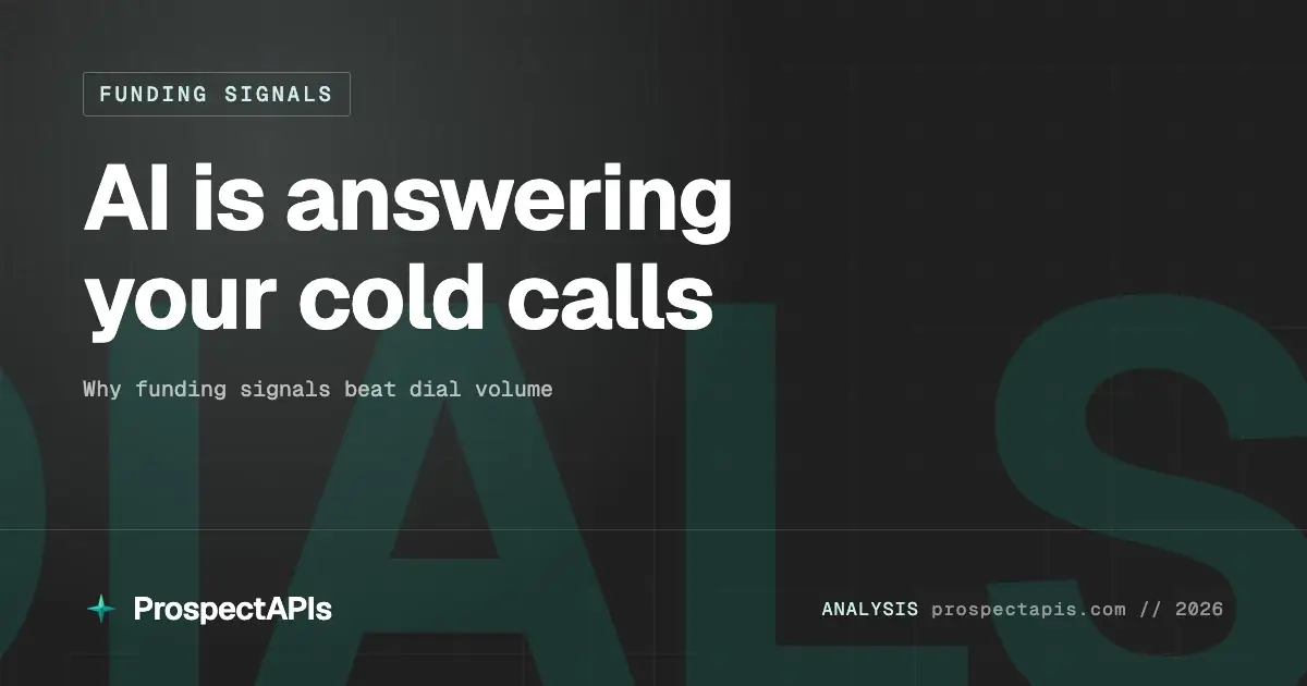 Cover card reading AI is answering your cold calls, why funding signals beat dial volume, with the word DIALS set large in the background