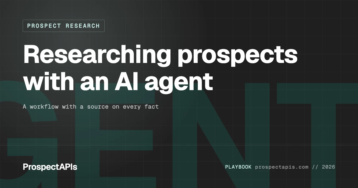 Cover card reading Researching prospects with an AI agent, a source on every fact, with the word AGENT set large in the background
